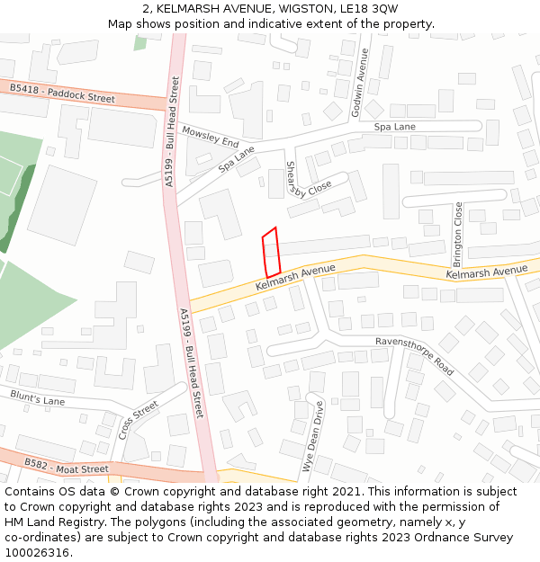 2, KELMARSH AVENUE, WIGSTON, LE18 3QW: Location map and indicative extent of plot