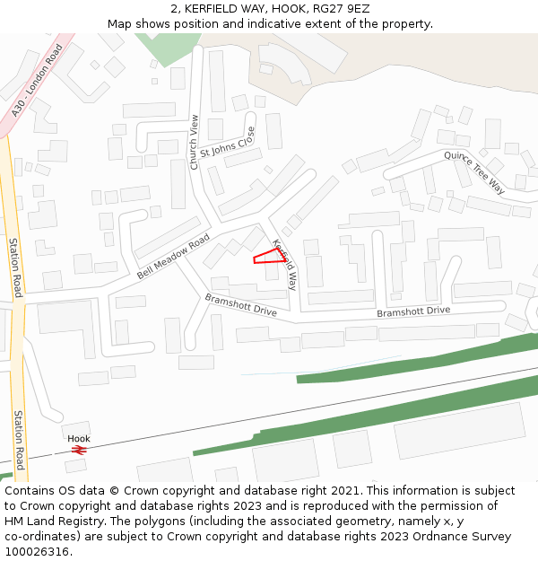 2, KERFIELD WAY, HOOK, RG27 9EZ: Location map and indicative extent of plot