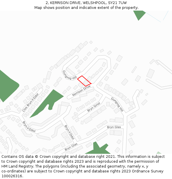 2, KERRISON DRIVE, WELSHPOOL, SY21 7UW: Location map and indicative extent of plot