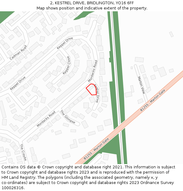 2, KESTREL DRIVE, BRIDLINGTON, YO16 6FF: Location map and indicative extent of plot