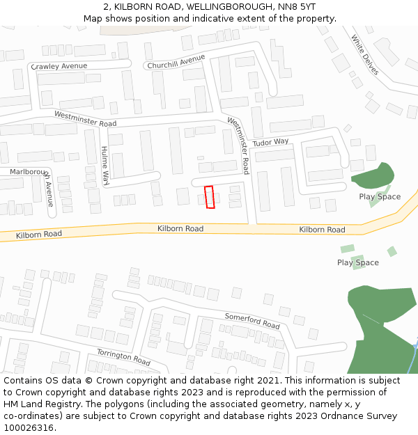 2, KILBORN ROAD, WELLINGBOROUGH, NN8 5YT: Location map and indicative extent of plot