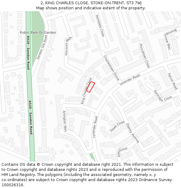 2, KING CHARLES CLOSE, STOKE-ON-TRENT, ST3 7WJ: Location map and indicative extent of plot