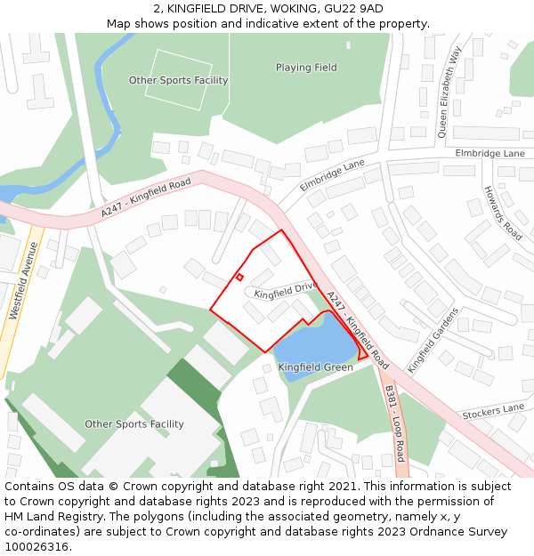 2, KINGFIELD DRIVE, WOKING, GU22 9AD: Location map and indicative extent of plot