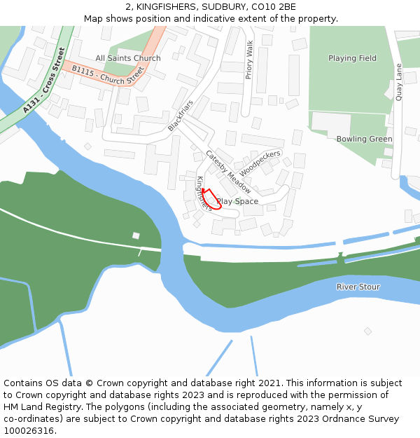 2, KINGFISHERS, SUDBURY, CO10 2BE: Location map and indicative extent of plot