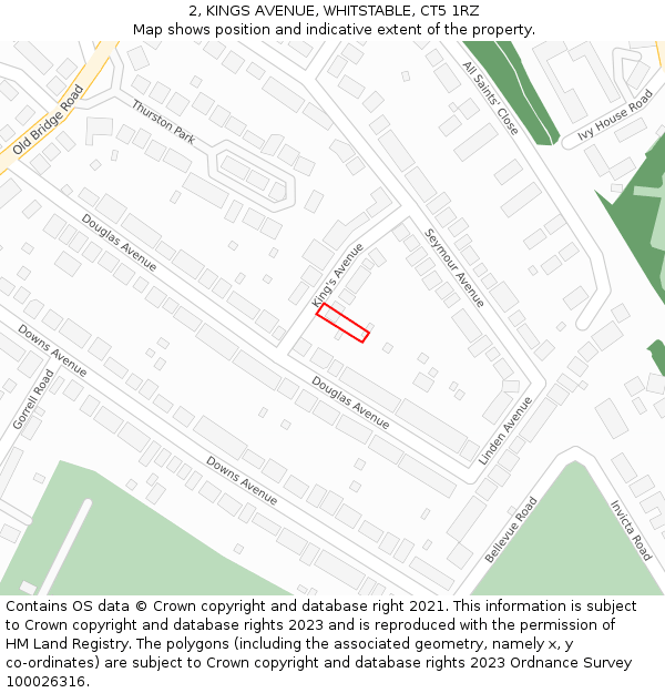 2, KINGS AVENUE, WHITSTABLE, CT5 1RZ: Location map and indicative extent of plot