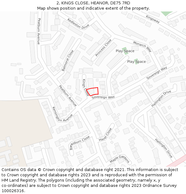 2, KINGS CLOSE, HEANOR, DE75 7RD: Location map and indicative extent of plot