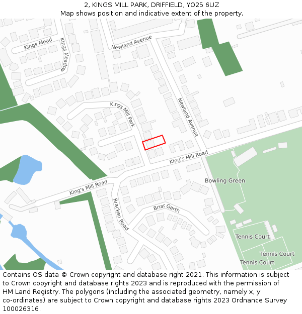 2, KINGS MILL PARK, DRIFFIELD, YO25 6UZ: Location map and indicative extent of plot