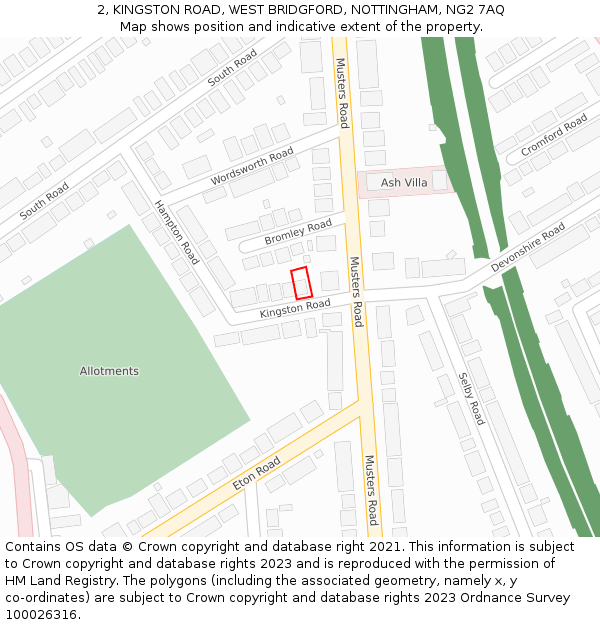 2, KINGSTON ROAD, WEST BRIDGFORD, NOTTINGHAM, NG2 7AQ: Location map and indicative extent of plot