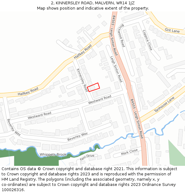 2, KINNERSLEY ROAD, MALVERN, WR14 1JZ: Location map and indicative extent of plot