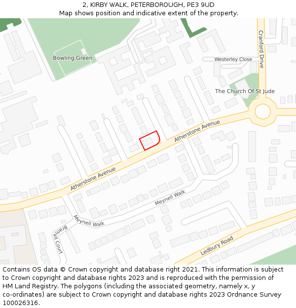 2, KIRBY WALK, PETERBOROUGH, PE3 9UD: Location map and indicative extent of plot