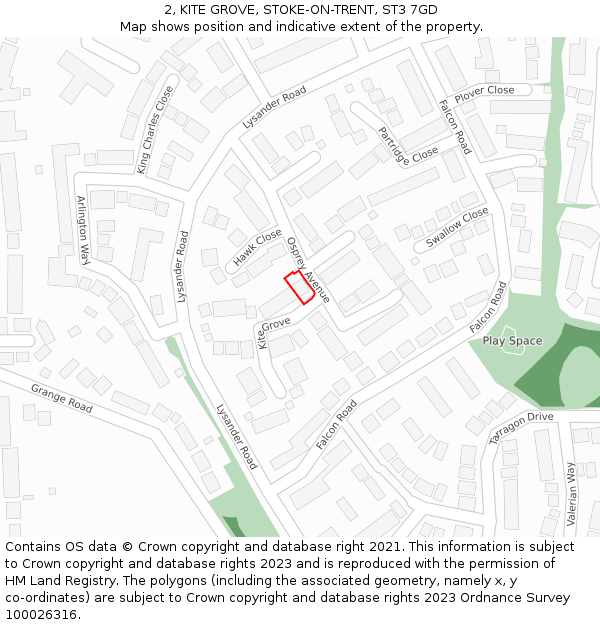 2, KITE GROVE, STOKE-ON-TRENT, ST3 7GD: Location map and indicative extent of plot