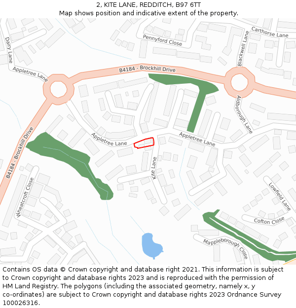 2, KITE LANE, REDDITCH, B97 6TT: Location map and indicative extent of plot