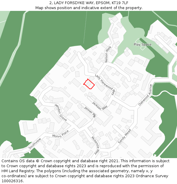 2, LADY FORSDYKE WAY, EPSOM, KT19 7LF: Location map and indicative extent of plot