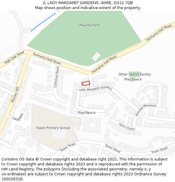 2, LADY MARGARET GARDENS, WARE, SG12 7QB: Location map and indicative extent of plot