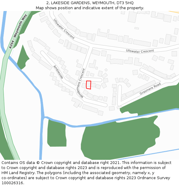2, LAKESIDE GARDENS, WEYMOUTH, DT3 5HQ: Location map and indicative extent of plot