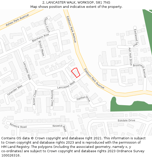 2, LANCASTER WALK, WORKSOP, S81 7NG: Location map and indicative extent of plot