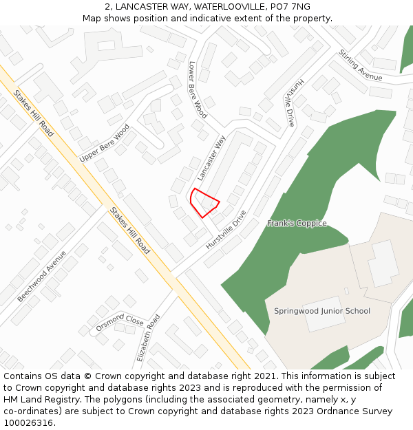 2, LANCASTER WAY, WATERLOOVILLE, PO7 7NG: Location map and indicative extent of plot