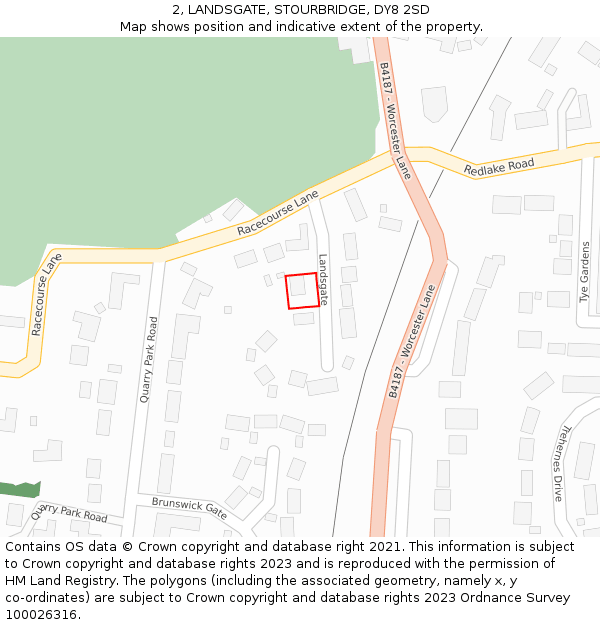 2, LANDSGATE, STOURBRIDGE, DY8 2SD: Location map and indicative extent of plot