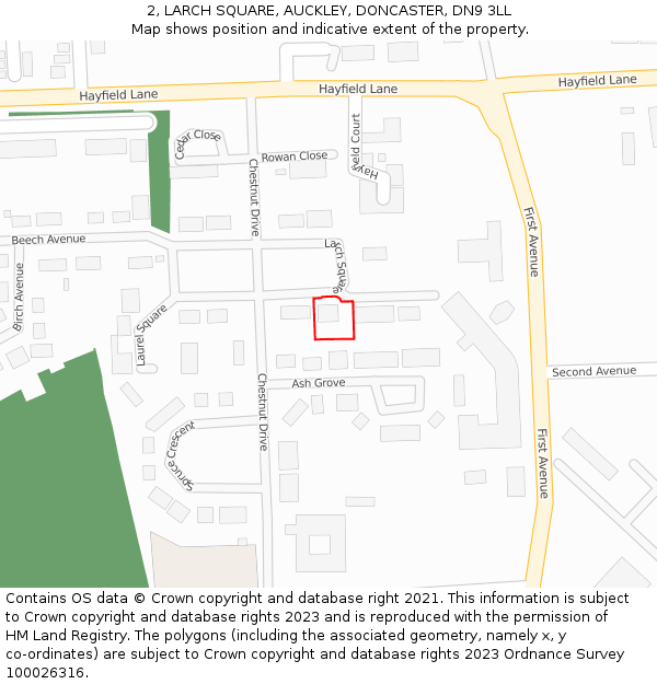 2, LARCH SQUARE, AUCKLEY, DONCASTER, DN9 3LL: Location map and indicative extent of plot