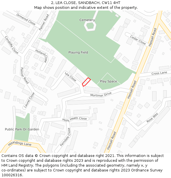 2, LEA CLOSE, SANDBACH, CW11 4HT: Location map and indicative extent of plot
