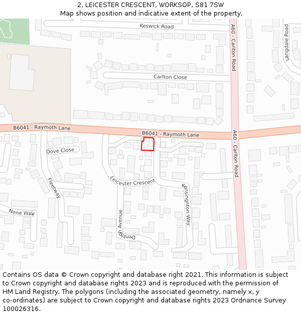 2, LEICESTER CRESCENT, WORKSOP, S81 7SW: Location map and indicative extent of plot