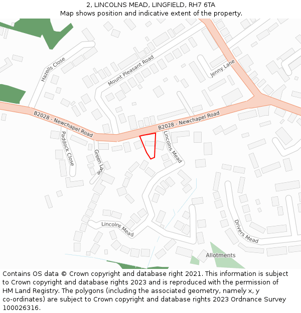 2, LINCOLNS MEAD, LINGFIELD, RH7 6TA: Location map and indicative extent of plot