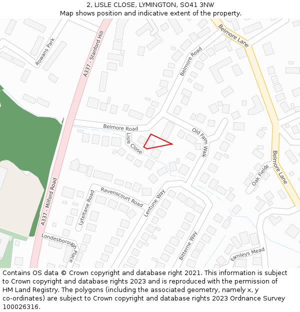 2, LISLE CLOSE, LYMINGTON, SO41 3NW: Location map and indicative extent of plot