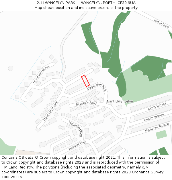 2, LLWYNCELYN PARK, LLWYNCELYN, PORTH, CF39 9UA: Location map and indicative extent of plot