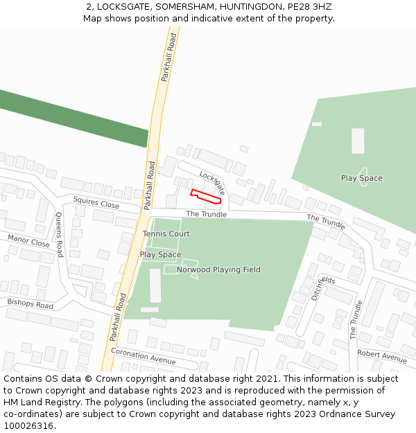 2, LOCKSGATE, SOMERSHAM, HUNTINGDON, PE28 3HZ: Location map and indicative extent of plot