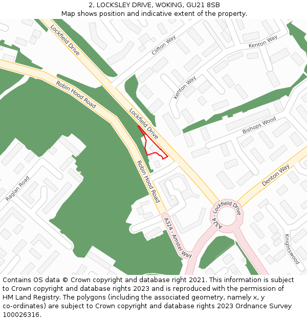 2, LOCKSLEY DRIVE, WOKING, GU21 8SB: Location map and indicative extent of plot