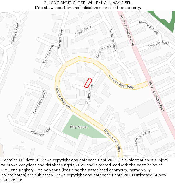 2, LONG MYND CLOSE, WILLENHALL, WV12 5FL: Location map and indicative extent of plot