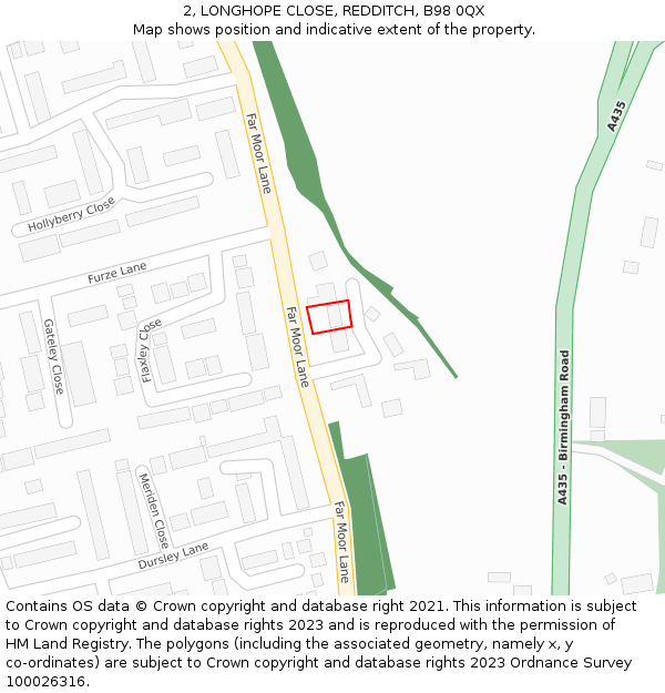2, LONGHOPE CLOSE, REDDITCH, B98 0QX: Location map and indicative extent of plot