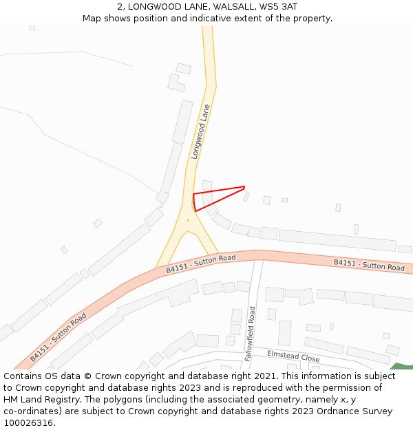 2, LONGWOOD LANE, WALSALL, WS5 3AT: Location map and indicative extent of plot