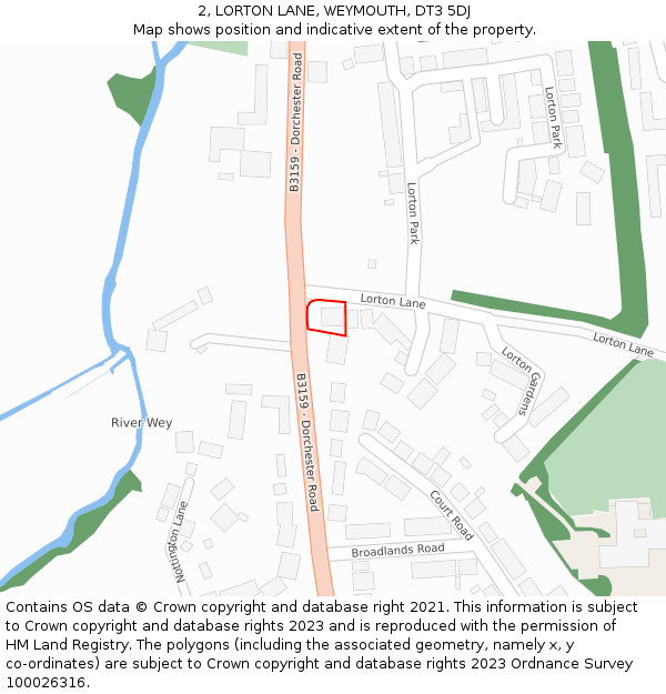 2, LORTON LANE, WEYMOUTH, DT3 5DJ: Location map and indicative extent of plot