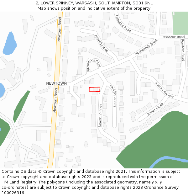 2, LOWER SPINNEY, WARSASH, SOUTHAMPTON, SO31 9NL: Location map and indicative extent of plot