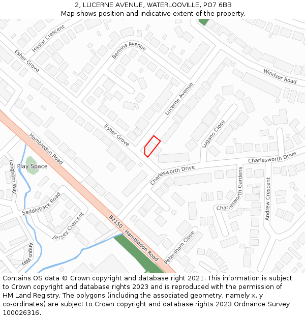 2, LUCERNE AVENUE, WATERLOOVILLE, PO7 6BB: Location map and indicative extent of plot