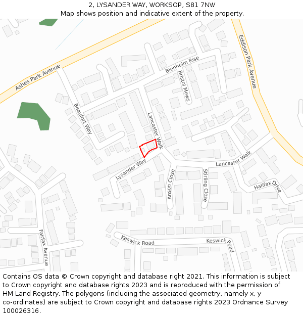 2, LYSANDER WAY, WORKSOP, S81 7NW: Location map and indicative extent of plot