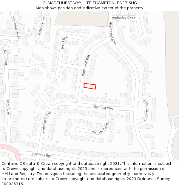 2, MADEHURST WAY, LITTLEHAMPTON, BN17 6HG: Location map and indicative extent of plot