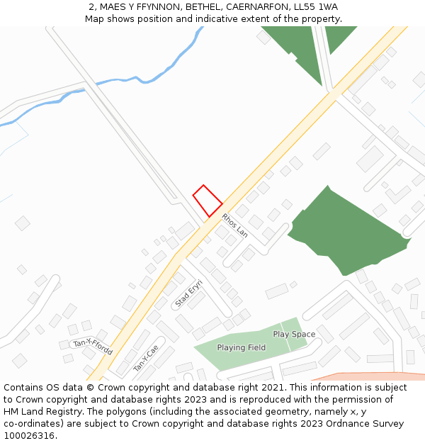 2, MAES Y FFYNNON, BETHEL, CAERNARFON, LL55 1WA: Location map and indicative extent of plot