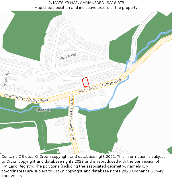 2, MAES YR HAF, AMMANFORD, SA18 3TR: Location map and indicative extent of plot