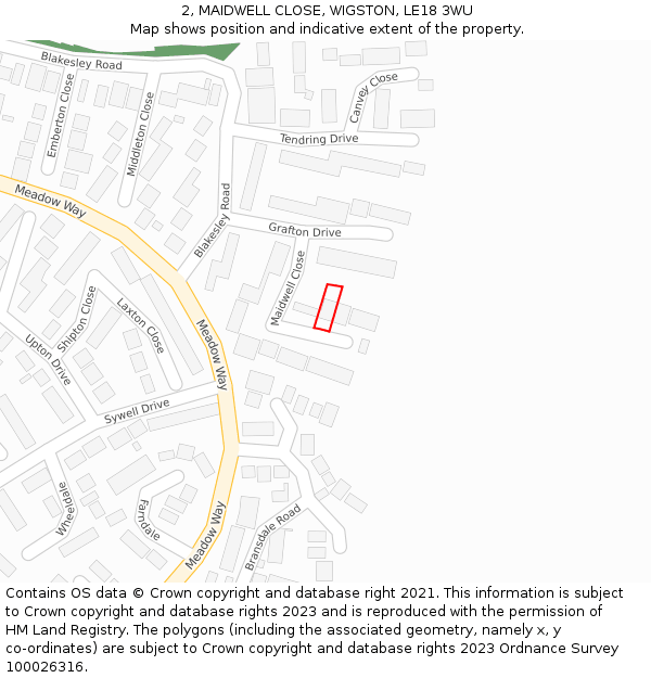 2, MAIDWELL CLOSE, WIGSTON, LE18 3WU: Location map and indicative extent of plot