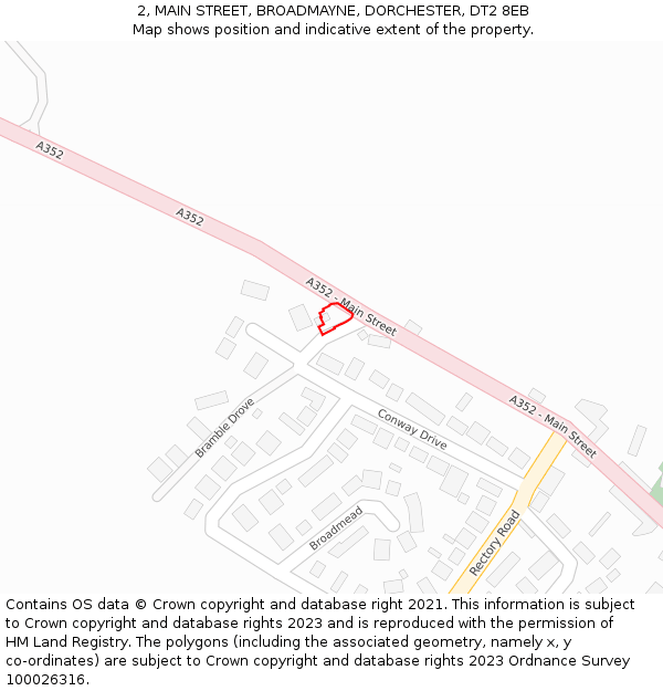 2, MAIN STREET, BROADMAYNE, DORCHESTER, DT2 8EB: Location map and indicative extent of plot