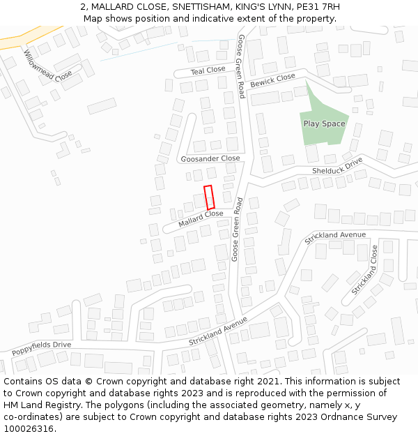 2, MALLARD CLOSE, SNETTISHAM, KING'S LYNN, PE31 7RH: Location map and indicative extent of plot