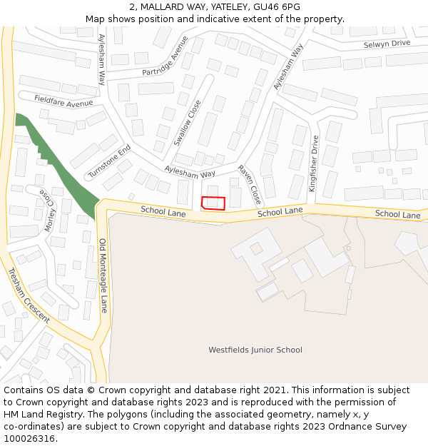 2, MALLARD WAY, YATELEY, GU46 6PG: Location map and indicative extent of plot