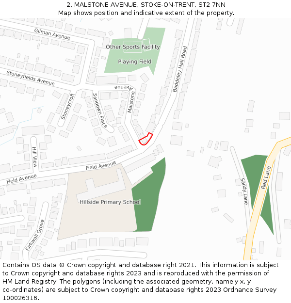 2, MALSTONE AVENUE, STOKE-ON-TRENT, ST2 7NN: Location map and indicative extent of plot
