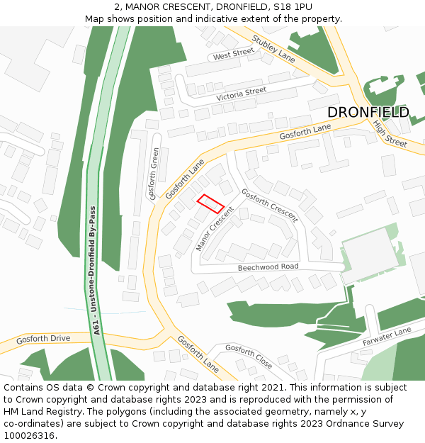 2, MANOR CRESCENT, DRONFIELD, S18 1PU: Location map and indicative extent of plot