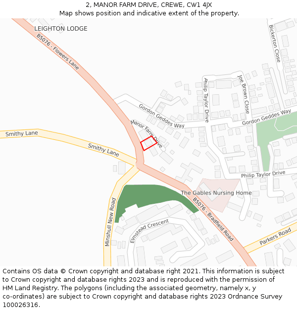 2, MANOR FARM DRIVE, CREWE, CW1 4JX: Location map and indicative extent of plot