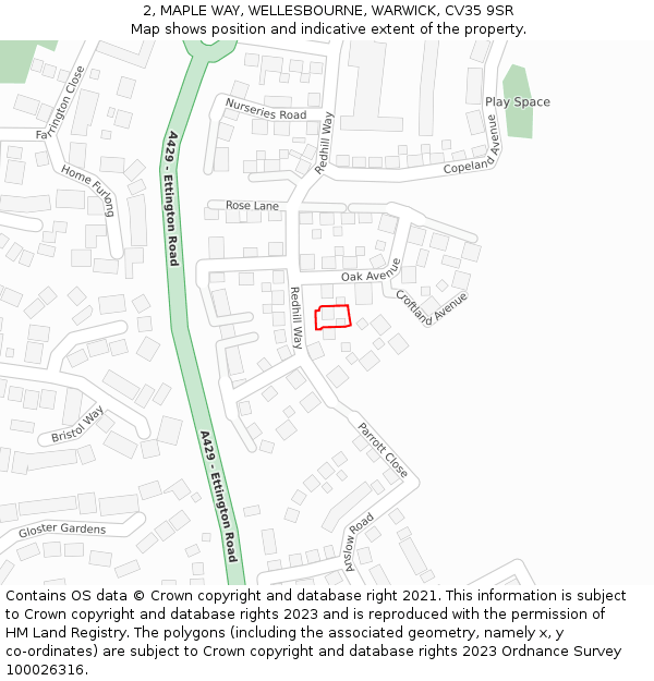 2, MAPLE WAY, WELLESBOURNE, WARWICK, CV35 9SR: Location map and indicative extent of plot