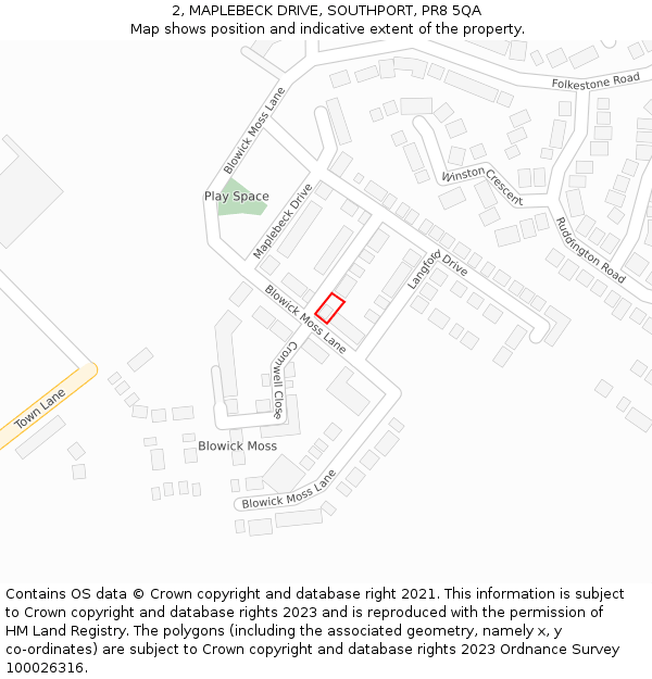 2, MAPLEBECK DRIVE, SOUTHPORT, PR8 5QA: Location map and indicative extent of plot