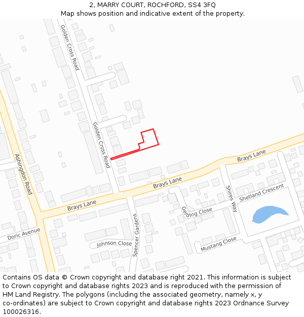 2, MARRY COURT, ROCHFORD, SS4 3FQ: Location map and indicative extent of plot